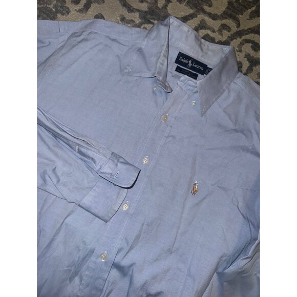 Ralph Lauren YARMOUTH blue long‎ sleeve button-down shirt, size 16 1/2-34 - Picture 1 of 5